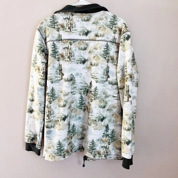 Pacsun Mens Green White Full Zip Jacket Medium Scenic Polar Fleece Forest Trees - Picture 3 of 13